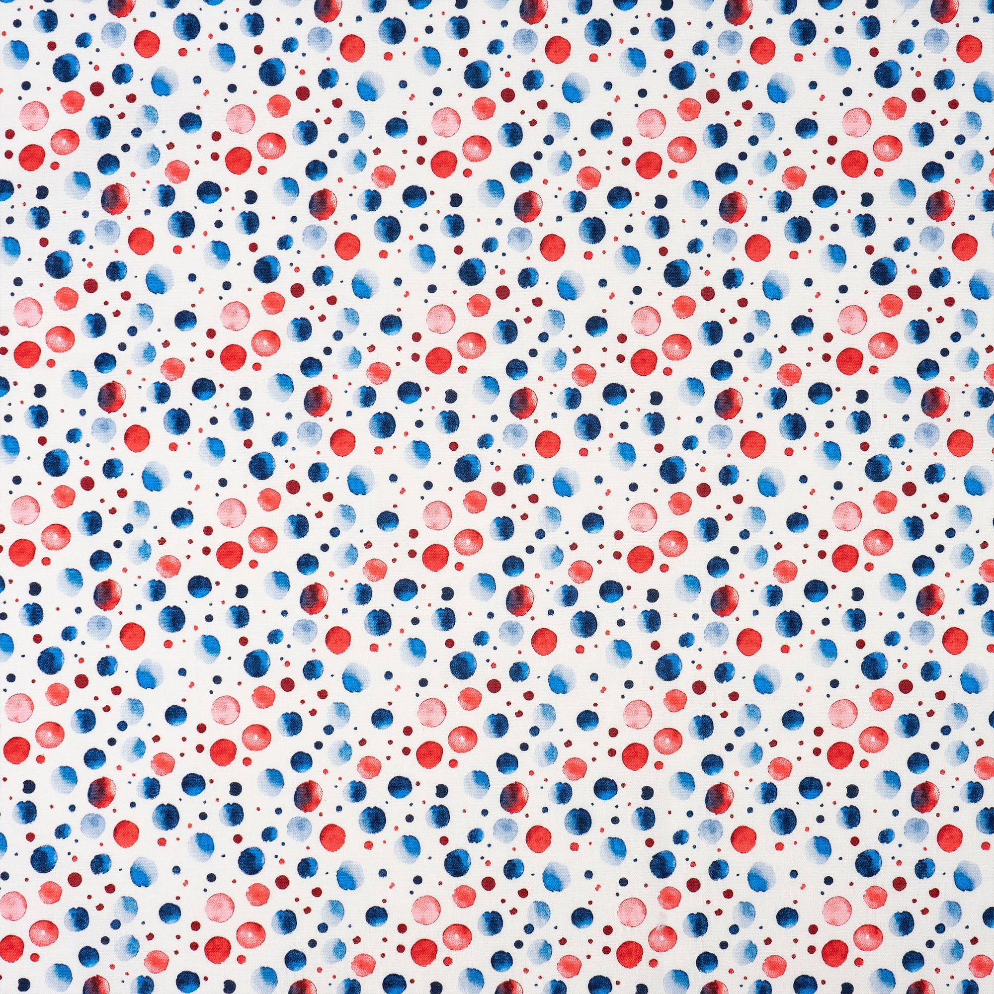 SINGER White Base with Red & Blue Watercolor Dots Print Ringspun Cotton Fabric